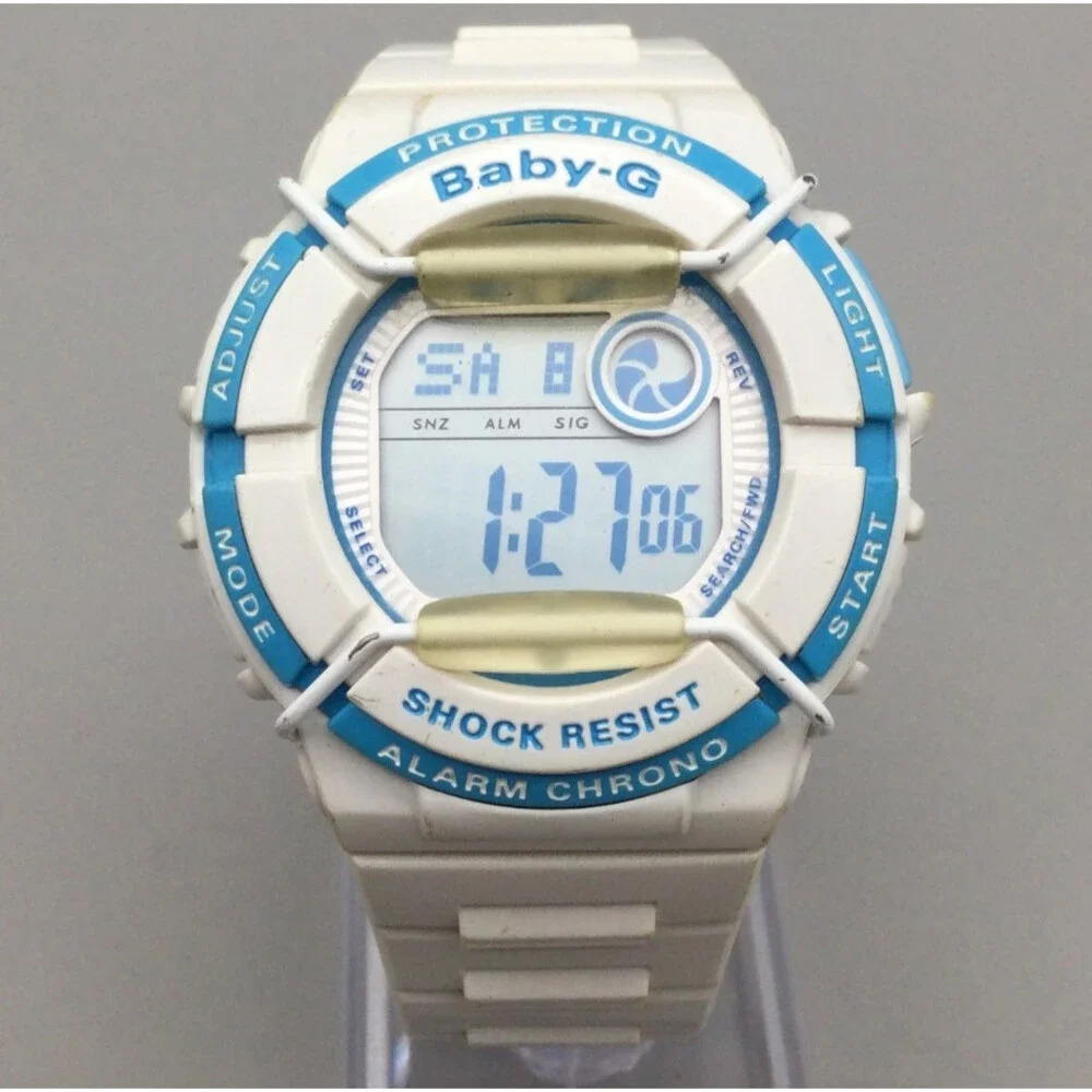 Casio Baby-G Watch Men 3212 BGD-120P 39mm White Blue Day Date New Battery